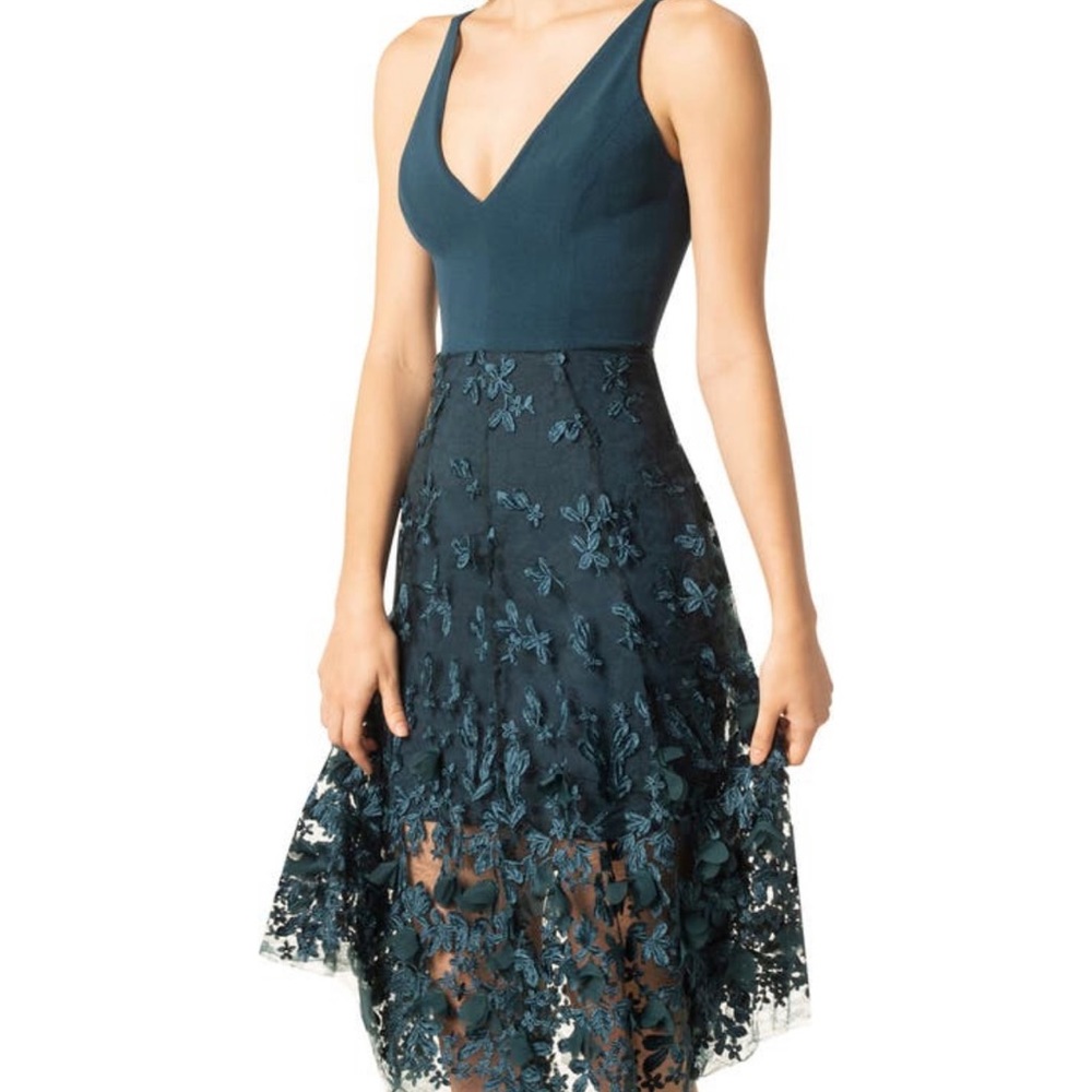 Dress the Population Darleen V neck embroidered mesh cocktail dress